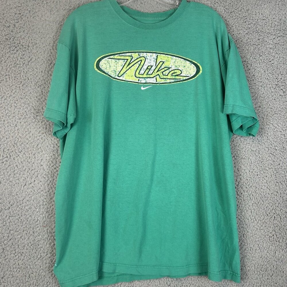 Y2K Nike T Shirt Adult Size Medium Green Center  Swoosh‎ Logo Mens
